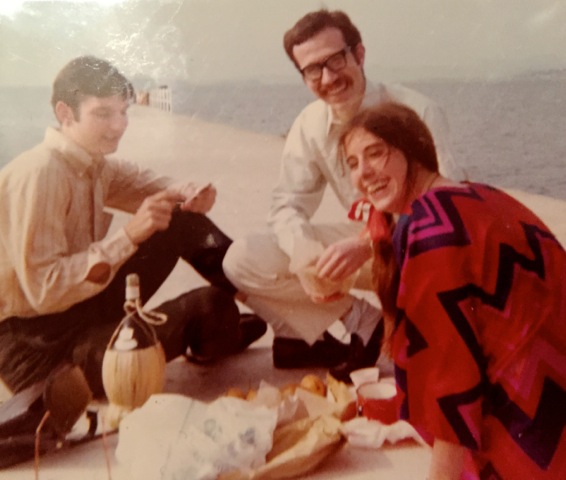 Artist Pat Dolan, age 21, with friends in Italy. Pat moved there with the encouragement of her mentor to study art and figure drawing.